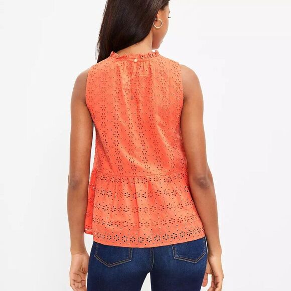 Loft Eyelet Peplum Halter Shell - Small, Coral - Picture 3 of 11